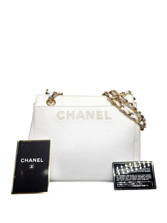 Chanel Handbags - Chanel Logo Caviar Leather Chain Shoulder Bag Gold